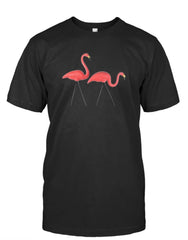 Classic Infamous & Iconic Plastic Pink Flamingos T-Shirt -100%Cotton-Black- for walk in Purchase @ a Flash Garden or @ a Flocking
