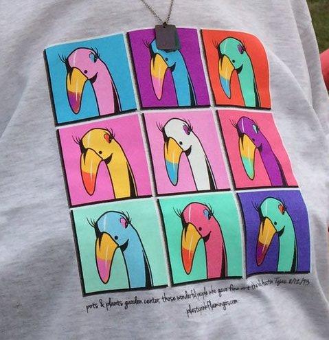 For Shipping via USPS  Previous Years’ Official Fine Art Flamingos T-Shirt  - includes postage & mailing envelope .  Use pull down menu to choose size