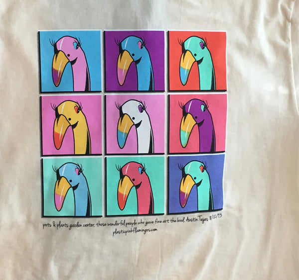 PRE-ORDER  Flamingos as “Fine Art”- Warhol’s Flamarilyn 100%Cotton T-Shirt Black - For Customer pick up at a Flash Garden late Aug/early Sept - will update exact pick up dates soon. (Copy)