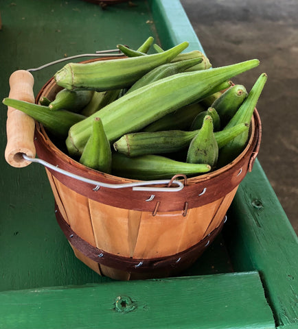 PRE-ORDER  East Texas Okra 1/8peck. For pick up College Station Friday9/20/24 5pm-6pm & Lakeway Saturday 9/21/24 11am-2pm  ***USE THE PULL DOWN MENU NOW TO CHOOSE YOUR PICK UP LOCATION*** Order deadline is 9/17/24 or when we run out.