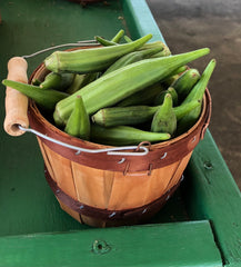 PRE-ORDER  East Texas Okra 1/8peck   Use the pull down menu to choose your pick up location (cute little Wooden Baskets sold separately)